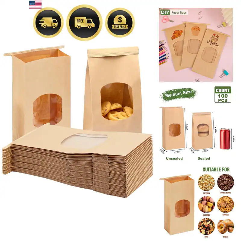 100 Stck. Mittelgroße Bäckerei Kekstüten mit Fenster, 4,5x2,36x9,6 Zoll,