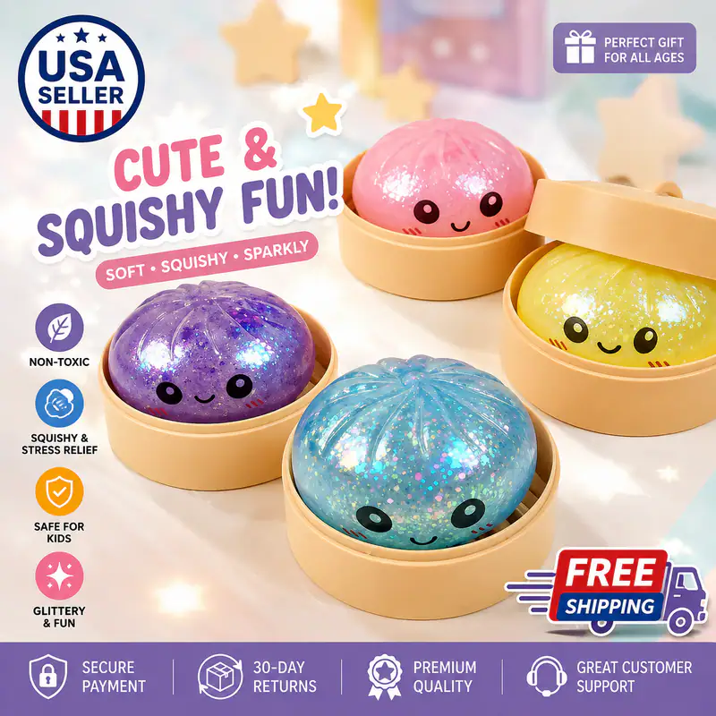 Sparkle Dumpling Squeeze mit Box Bao Bun sensorisches Stressspielzeug zum