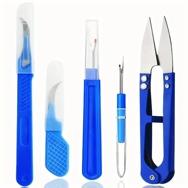 5-teiliges blaues Nähtrenner-Set mit Faden, Nahttrenner und Schere Stich