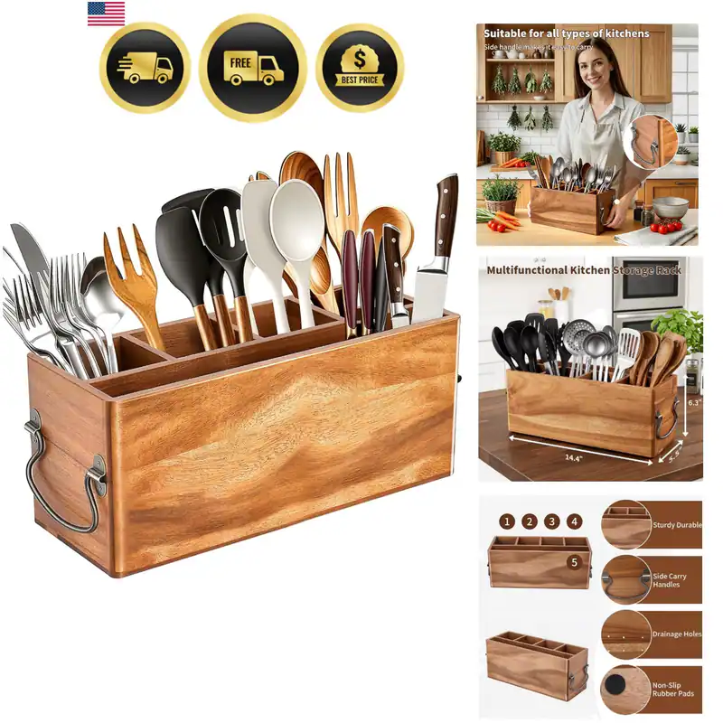 Küchenutensilienhalter für Arbeitsplatte Holz Utensilien Organizer mit 5