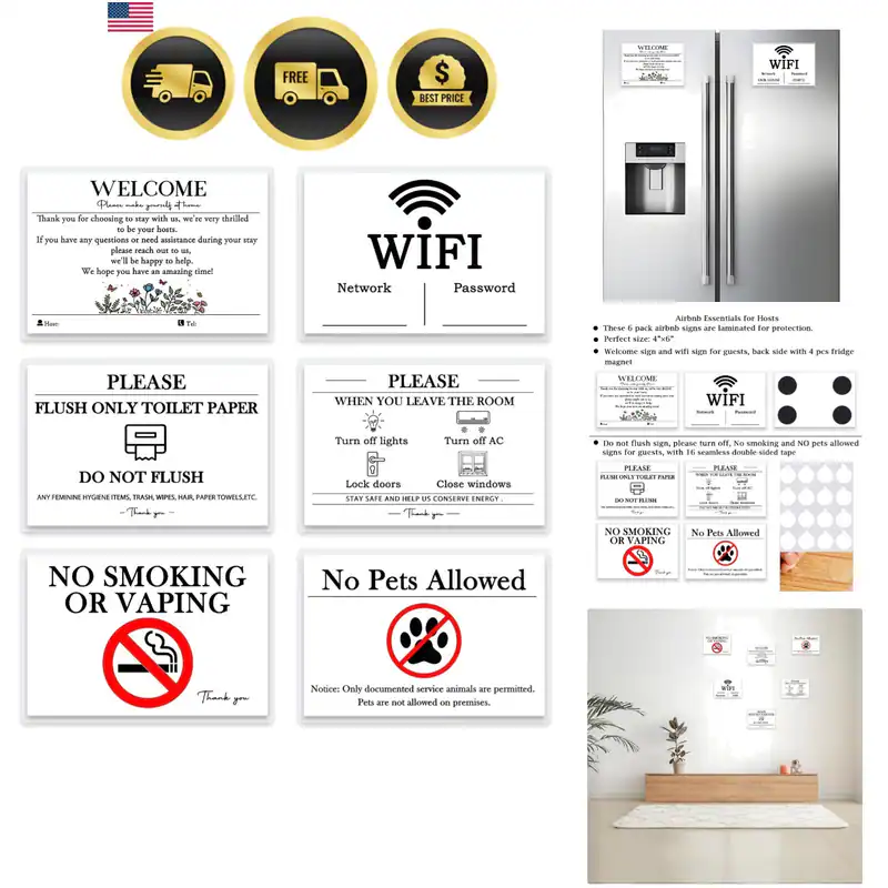 6 Essentials Air Bnb Ferienhaus Gastgeber, 4"×6" laminierte Schilder