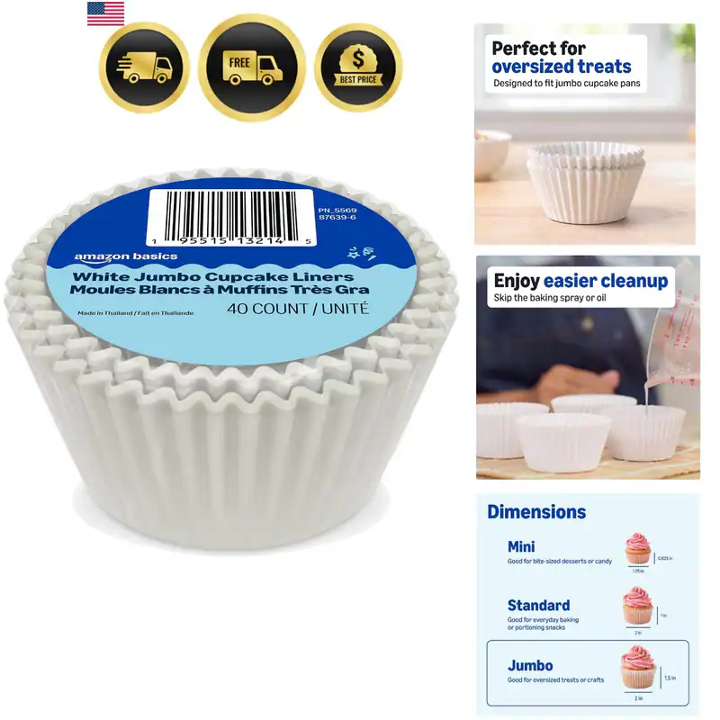 Weiße Jumbo Cupcake Liner, 40 Stück, Packung mit 1