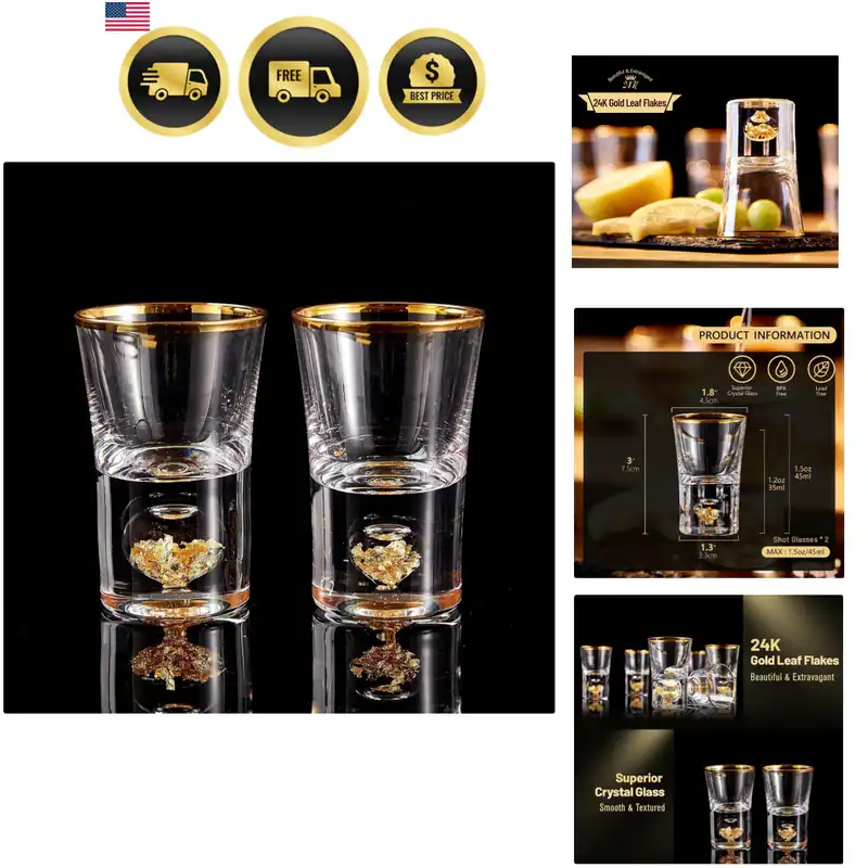 Schnapsgläser 1,5oz, Kristall Schnapsglas Set verziert mit 24K Blattgold