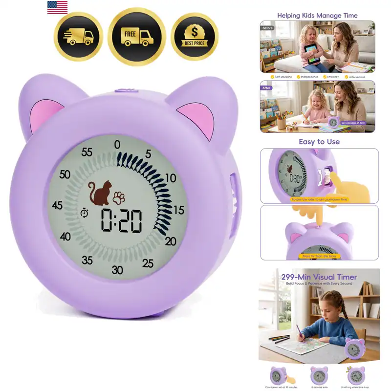Visueller Timer für Kinder, 299 Minuten Katzen Countdown Timer mit Pause