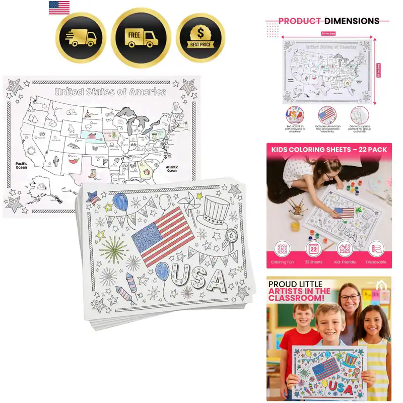 Patriotische Coloring Tischsets 22 doppelseitig 14x10