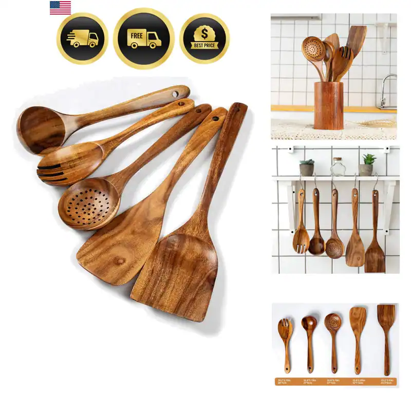 Holz Küchenutensilien Set, 5 Stück Natur Akazien Holz Löffel zum Kochen für...