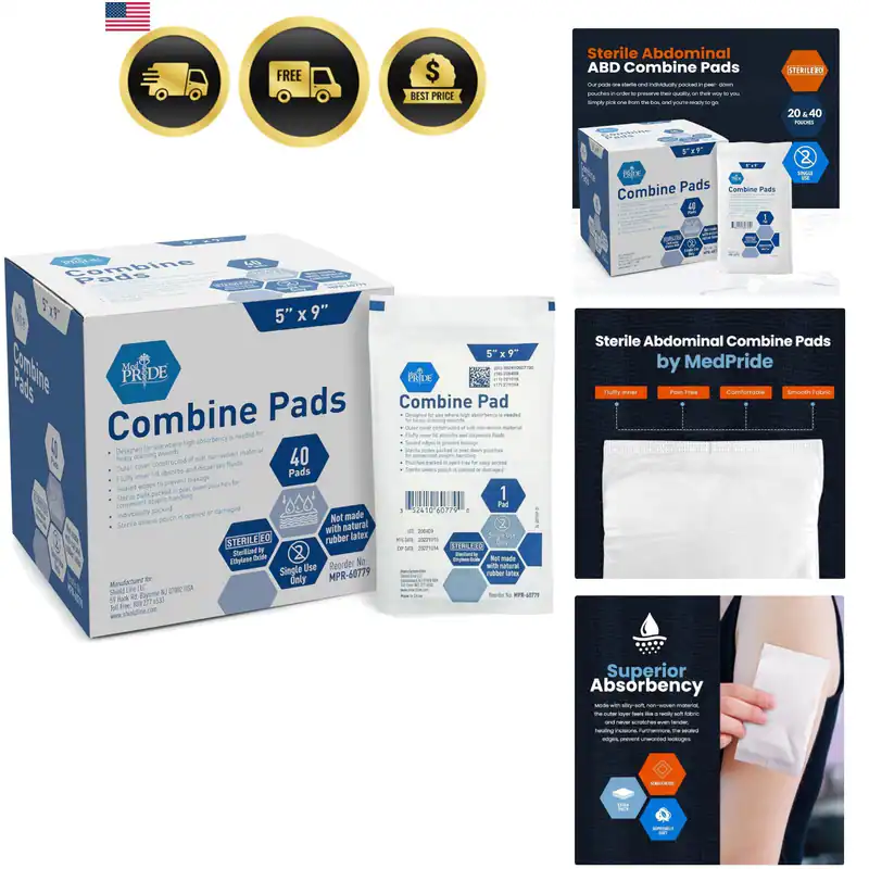 Kombinieren ABD Pads 5 x 9 Zoll, 40 Stück sterile Bauchpolster, hohe