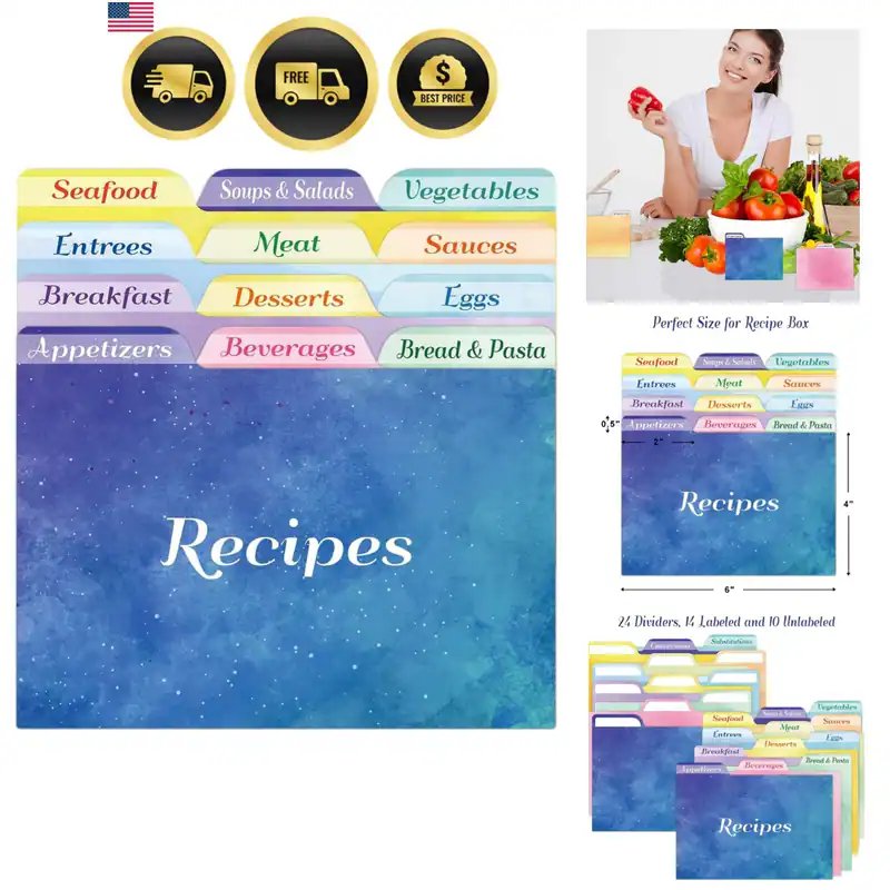 24 Rezeptkartenteiler 4x6 mit Registerkarten Rezeptbox Teiler Hilft Rezept zu