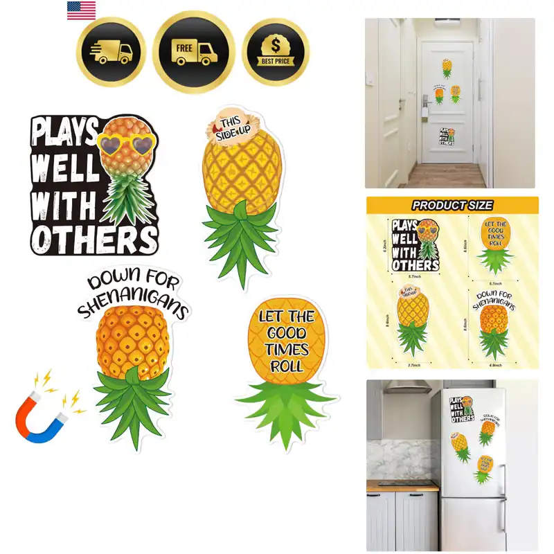 4 Stück Upside Down Ananas Magnet - Ananas Dekor Magnet Aufkleber für Cr...
