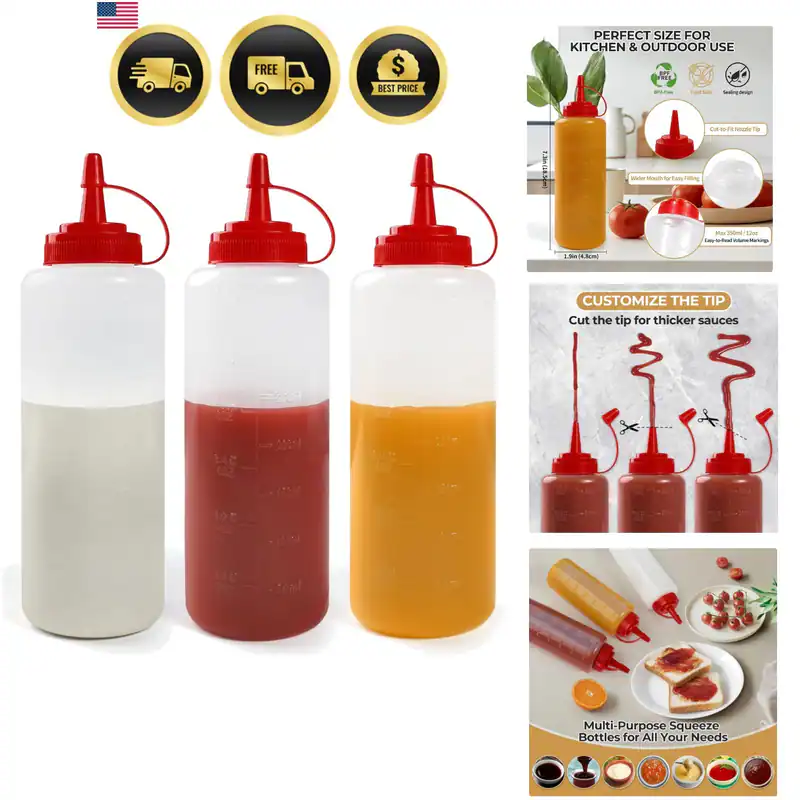 3er Pack 12 Unzen Gewürz Quetschflaschen, Auslaufsicher Flip Top BPA Frei