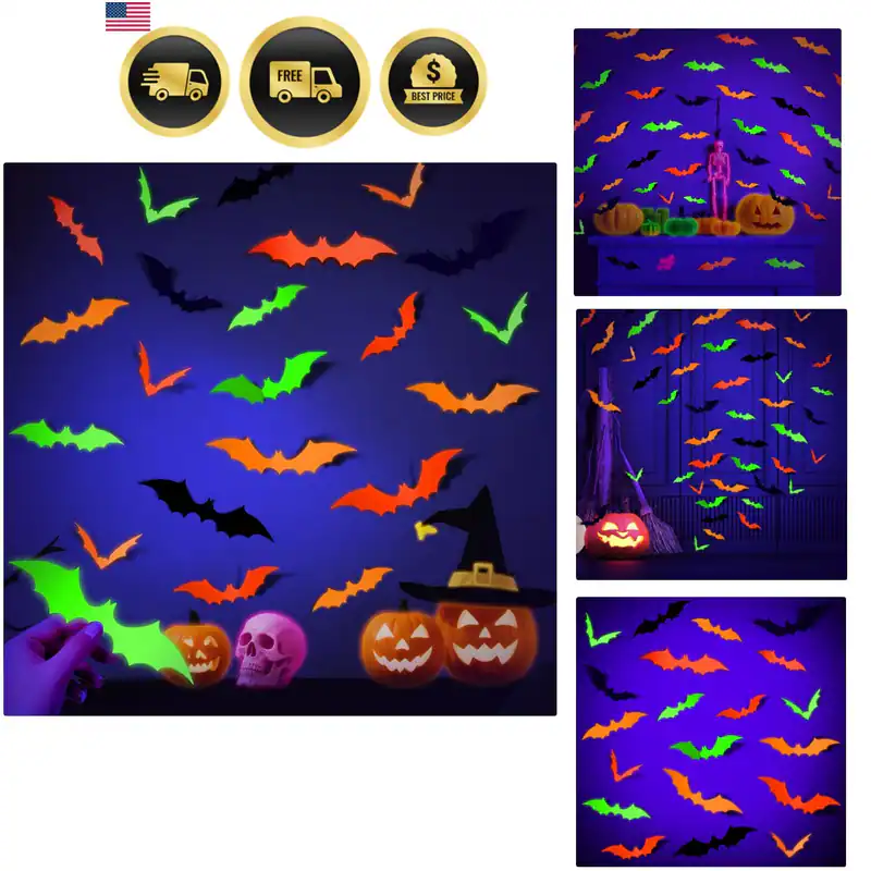Glow Halloween Fledermaus Aufkleber, Neon Fledermaus Wandtattoo, 72 Stück, 4