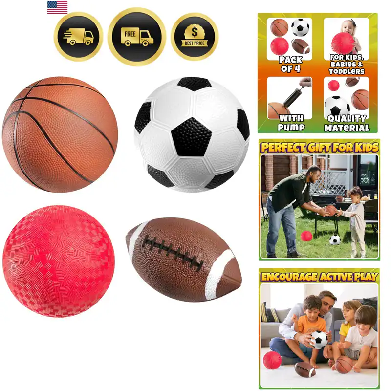 Sportbälle für Kinder & Kleinkinder - 4er Pack 5 Zoll Sportset inklusive Fußb...