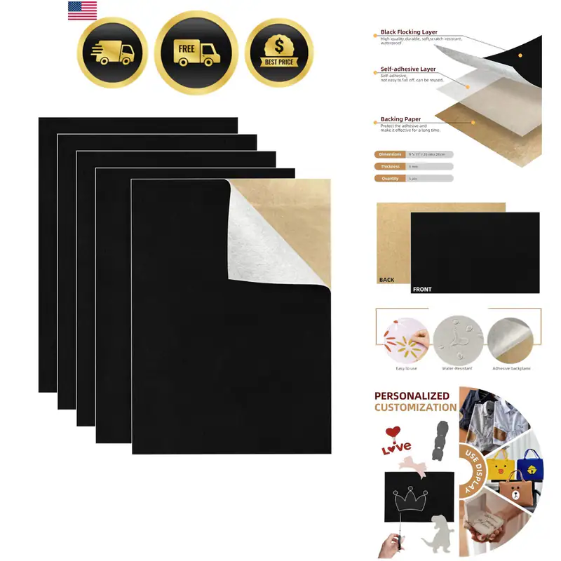 5 Stück Selbstklebende Filzfolie - Schwarze Filzplatten mit selbstklebender