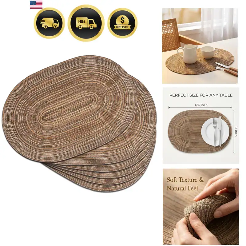 Gewebte Oval Geflochtene Tischsets Set 6-12 x 17,5 Zoll Waschbar Rutschfest