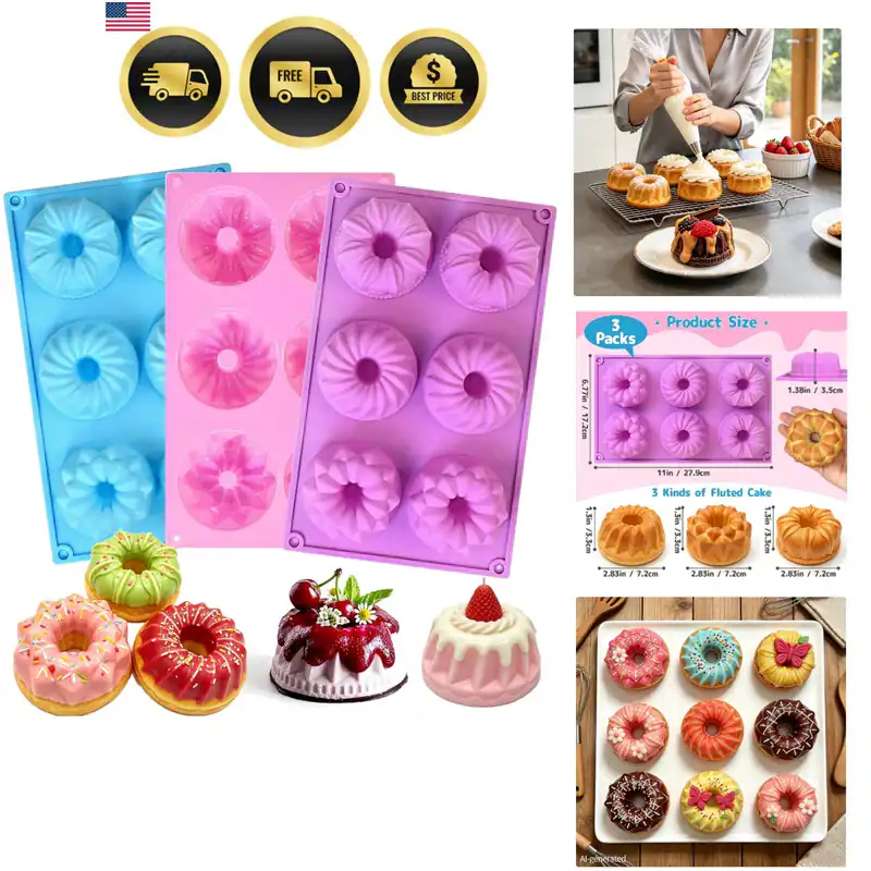 3 Stück Mini geriffelte Kuchenform, 6-fach geriffelte Rohr Kuchenform Silikon