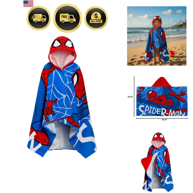 Spiderman Kapuzen Handtuch 100% Baumwolle Verkleiden Avengers Poncho Kinder Bad