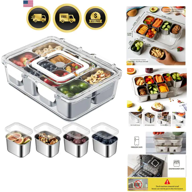 Snackbox Behälter, Edelstahl geteilt Serviertablett mit Deckel und Hand...