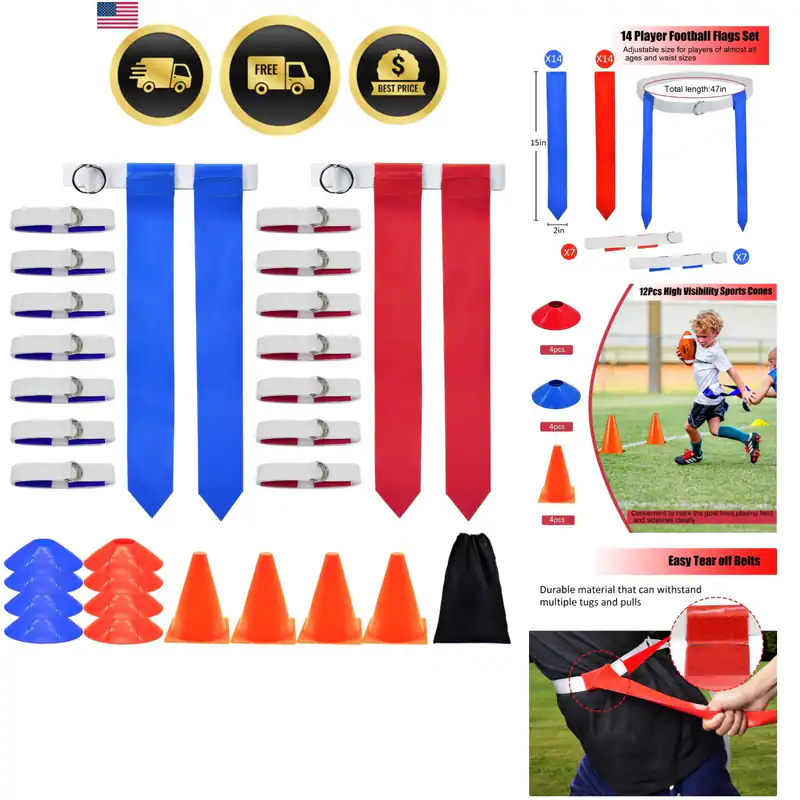Flagge Fußball Set, 14 Spieler/28 Spieler Fußball Flaggen und Gürtel Set,