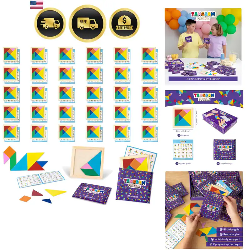 Tangram Puzzle Holzpaket 30 Kinder Party Gastgeschenke. Goodie Bags Stuffers