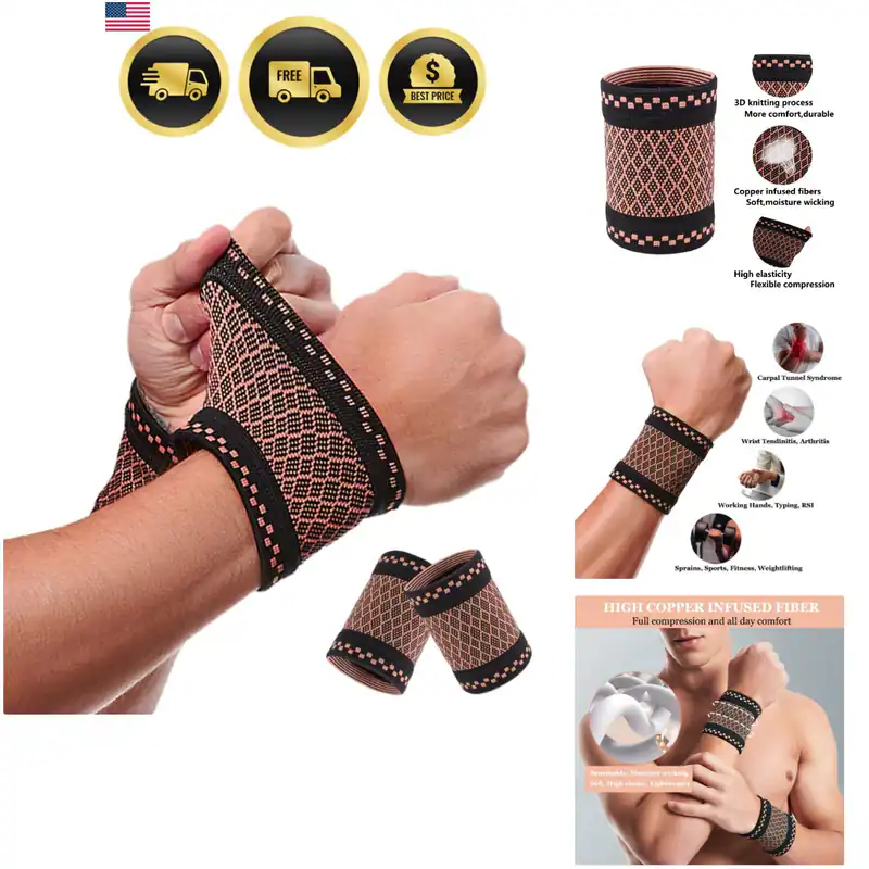Kupfer Handgelenk Kompressionsbandage 2 Stück, Elastische Handgelenkstütze