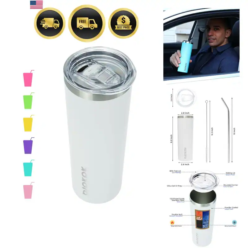 Dünner Becher mit Deckel 20 Unzen Edelstahl Vakuumisoliert Doppelwandig Tr...