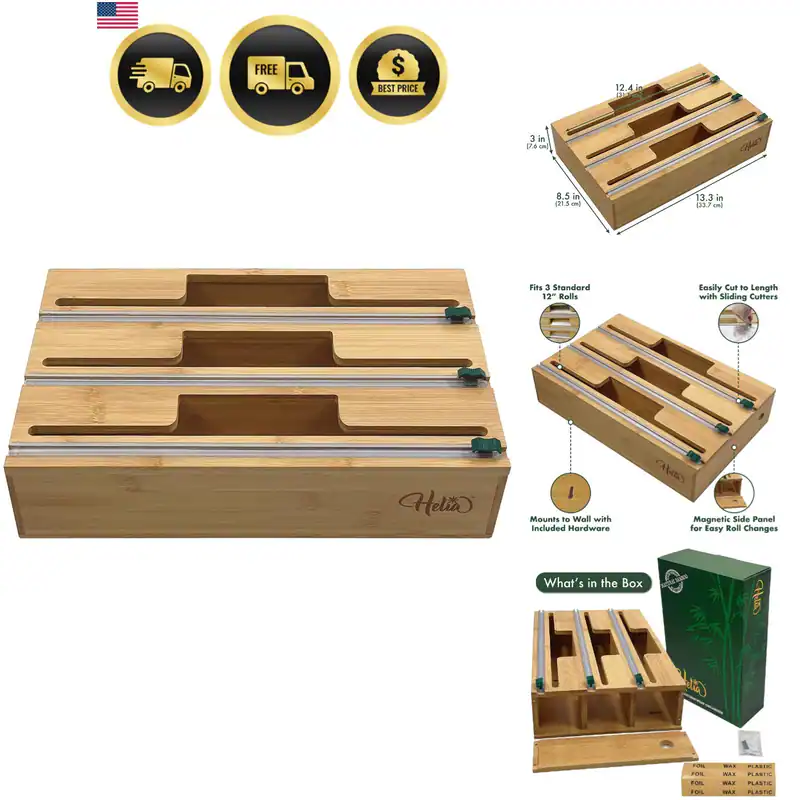 Bambus Küchenfolie Organizer | Wandmontage Massive Bambusfolie und Kunststoff