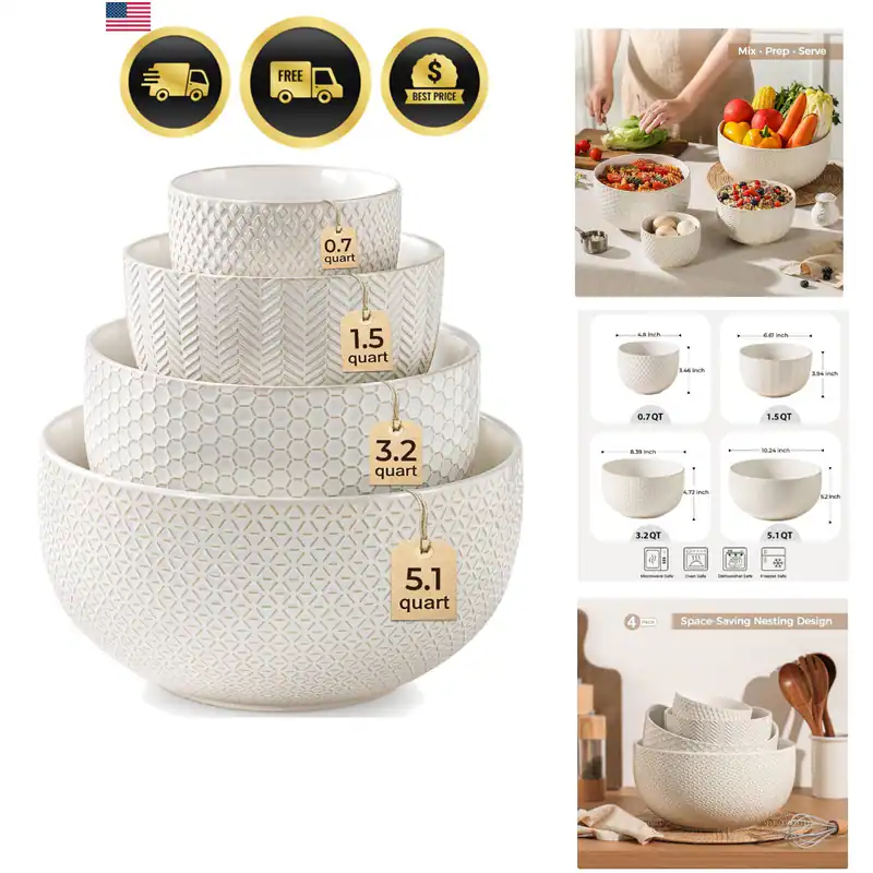 Keramik Rührschüsseln 4er Set, Stapelschalen für Küche