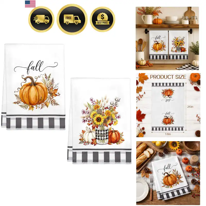 2er Pack Herbst Küchentücher, 26x18 in Kürbisblatt Deko Geschenke