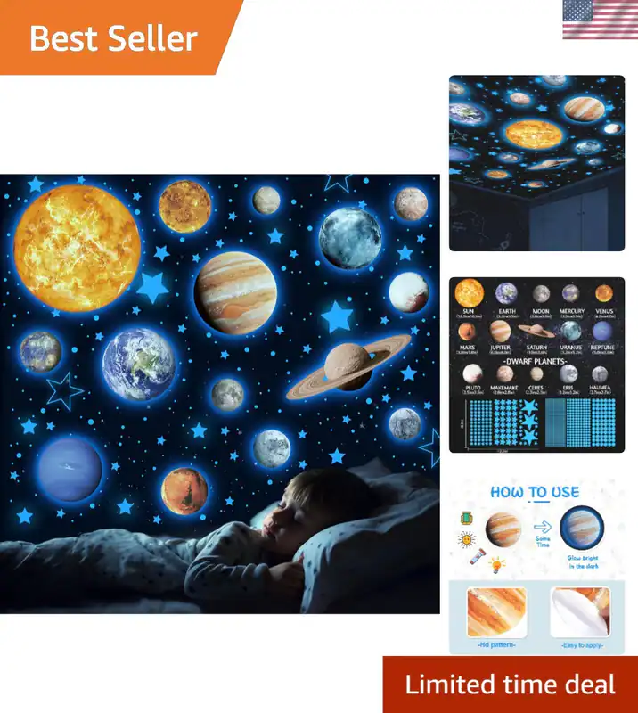 Glow in the Dark Sterne Planeten Wandtattoo Kinderzimmer Deckenaufkleber blau