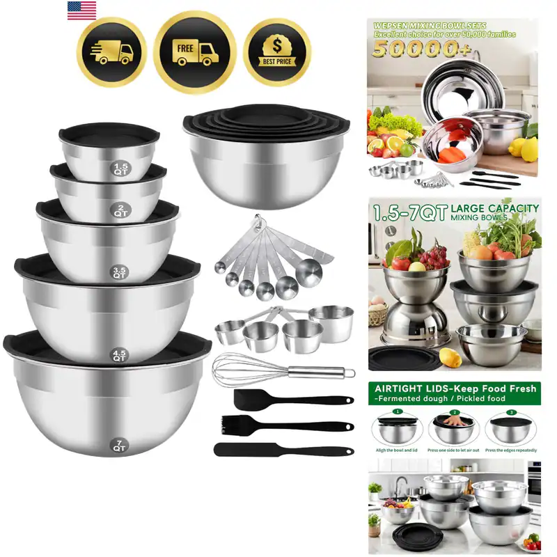 Rührschüsseln Set, 25 Stück Edelstahl Rührschüssel mit Deckel Set, große