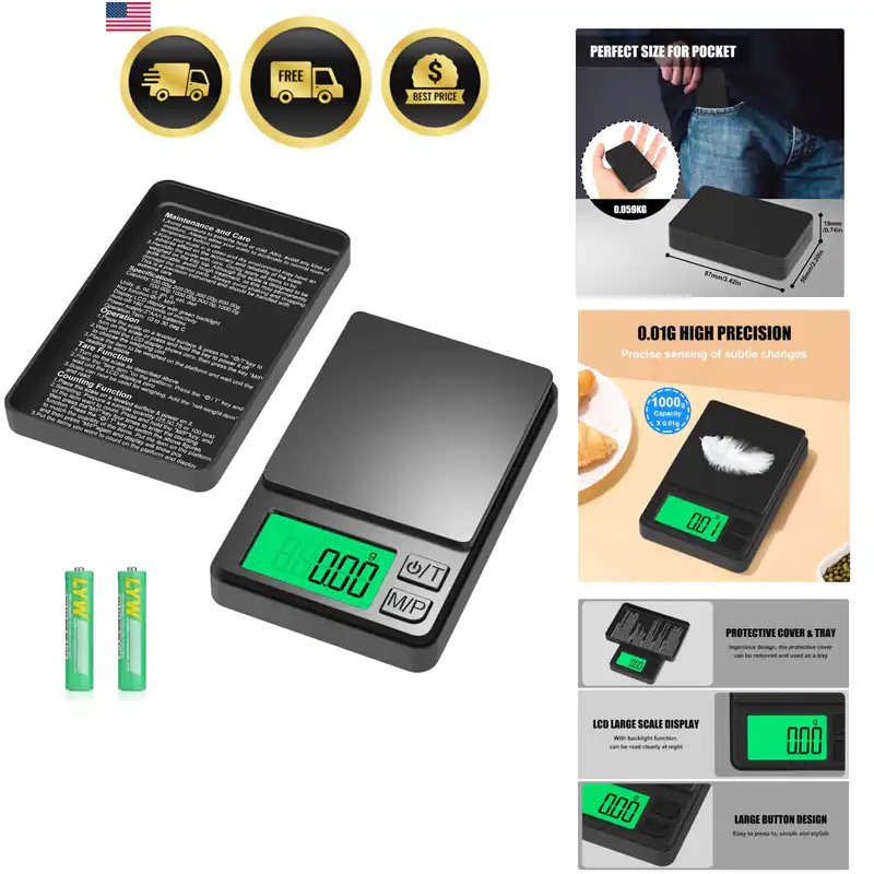 Digitale Taschenwaage 1000g x 0,01g, Tragbare Präzisions-Grammwaage