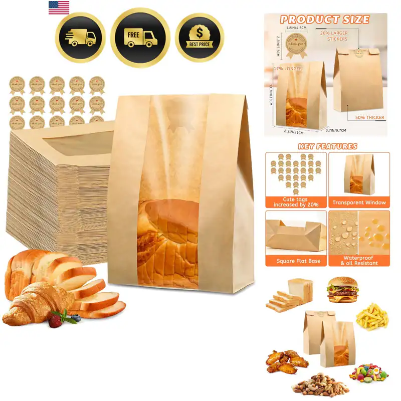 50 Stück Brotbeutel für selbstgebackenes Brot, Sauerteigpapier mit Fenster, 50%