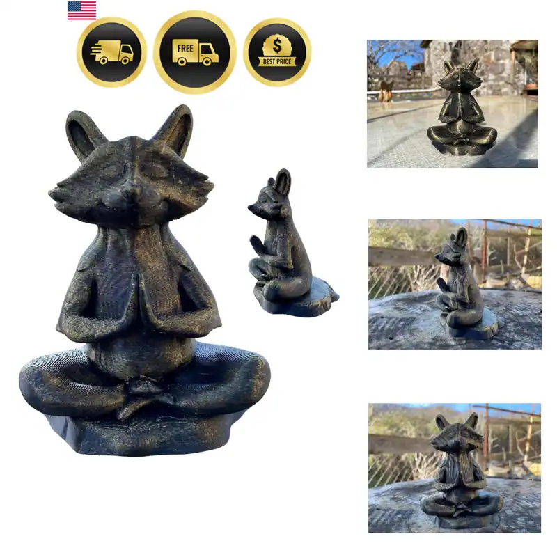 Meditierende Waschbär Figur - Handbemalte entspannende Tierskulptur für