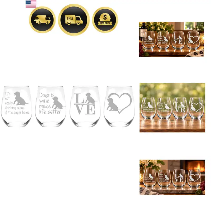 Hund stiellose Weingläser 4er Set, lustiges Hundeliebhaber Geschenk für Frauen,