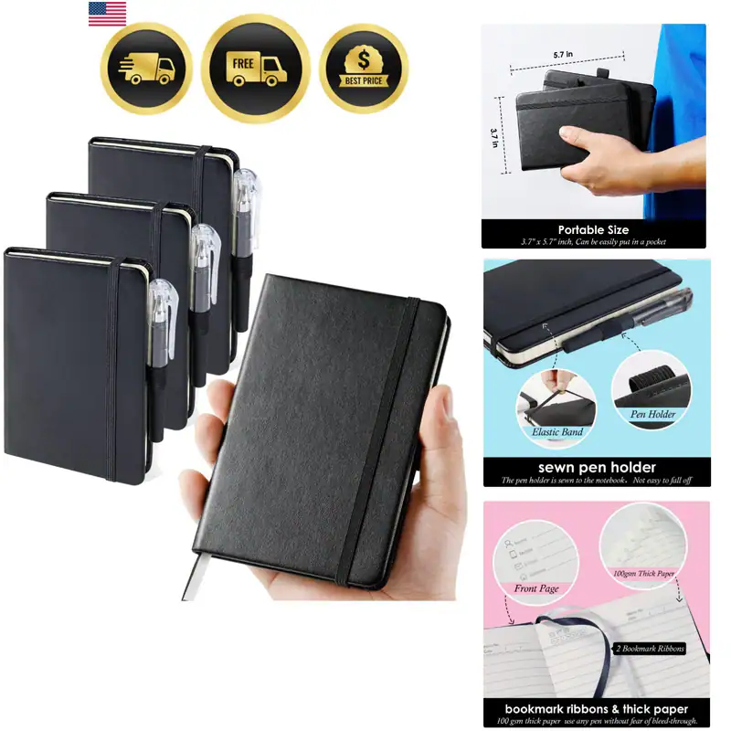 3er Pack Pocket Notizbuch Journal, Hardcover kleine Mini Notizbücher mit