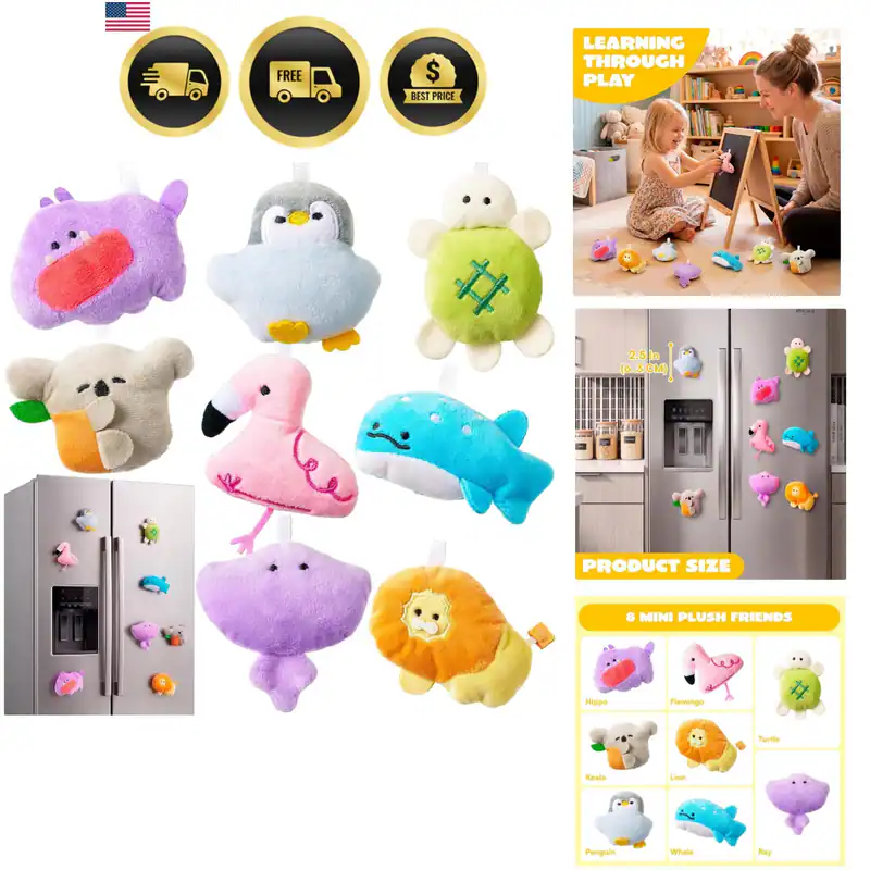 8 Stück Kühlschrankmagnete für Kinder, 2,5 Zoll Mini Stofftiere Großpackung,