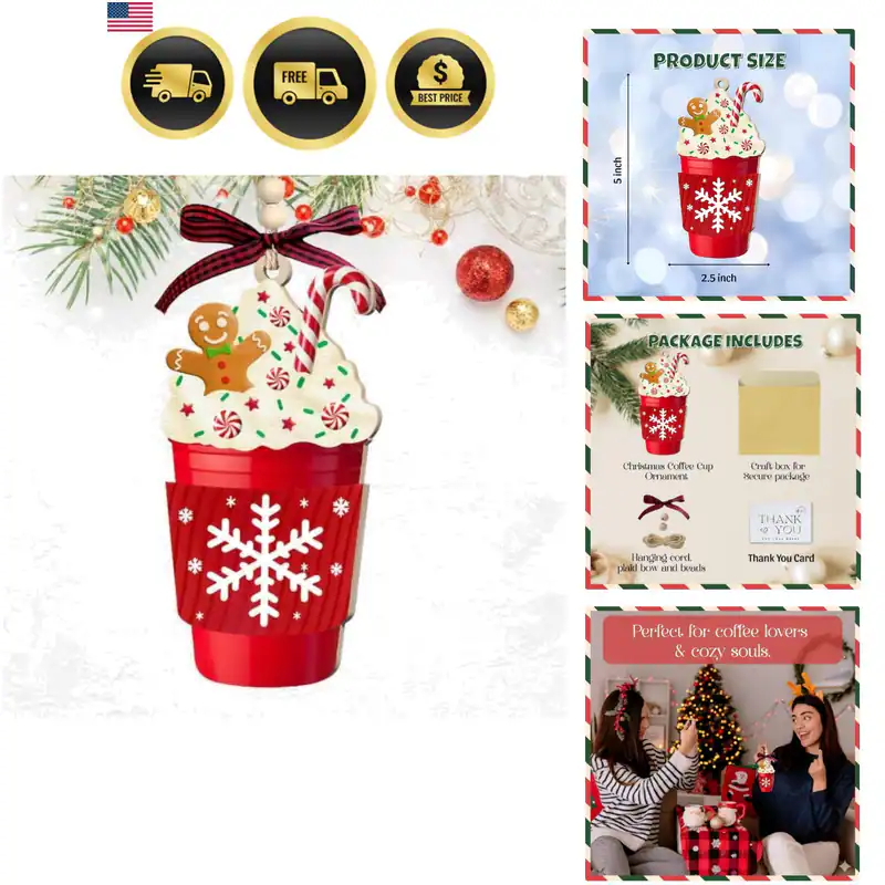 Kaffeetasse Weihnachtsschmuck 2025 - Holz Handarbeit Espresso Ornament, Latte