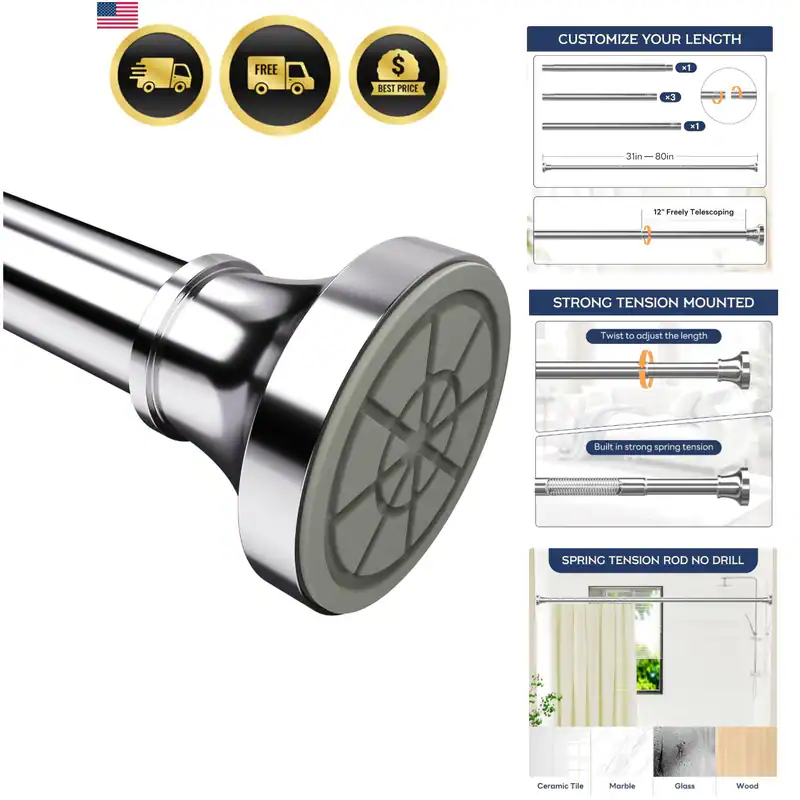 Verstellbare Duschvorhangstange 31-80 Zoll, Nie Rostet Edelstahl Silber T...
