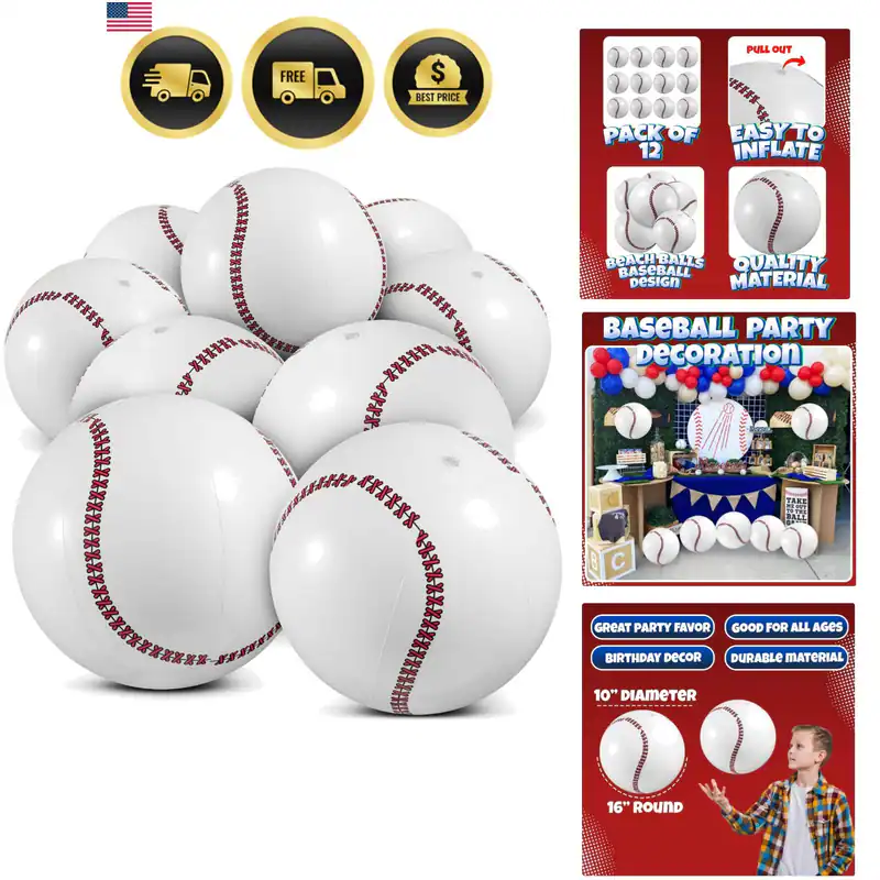 Aufblasbarer Baseball 12er Pack 16 Zoll, Baseball Strandbälle für Mottoparty...