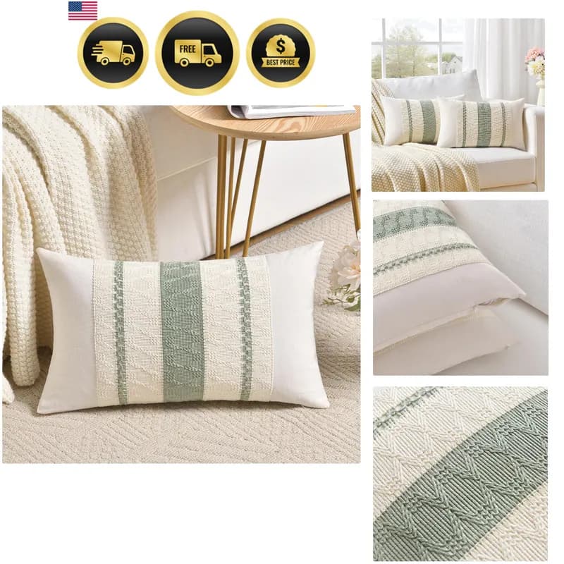 1er Set Salbeigrün Boho Lendenwirbel Deko Überwurf Kissenbezüge 12x20 Zoll