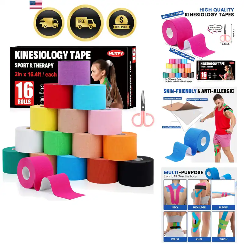 16 Rollen Kinesiologie Tape, 16 Farben 2 Zoll x 16,4 Fuß Wasserdicht Sport T...