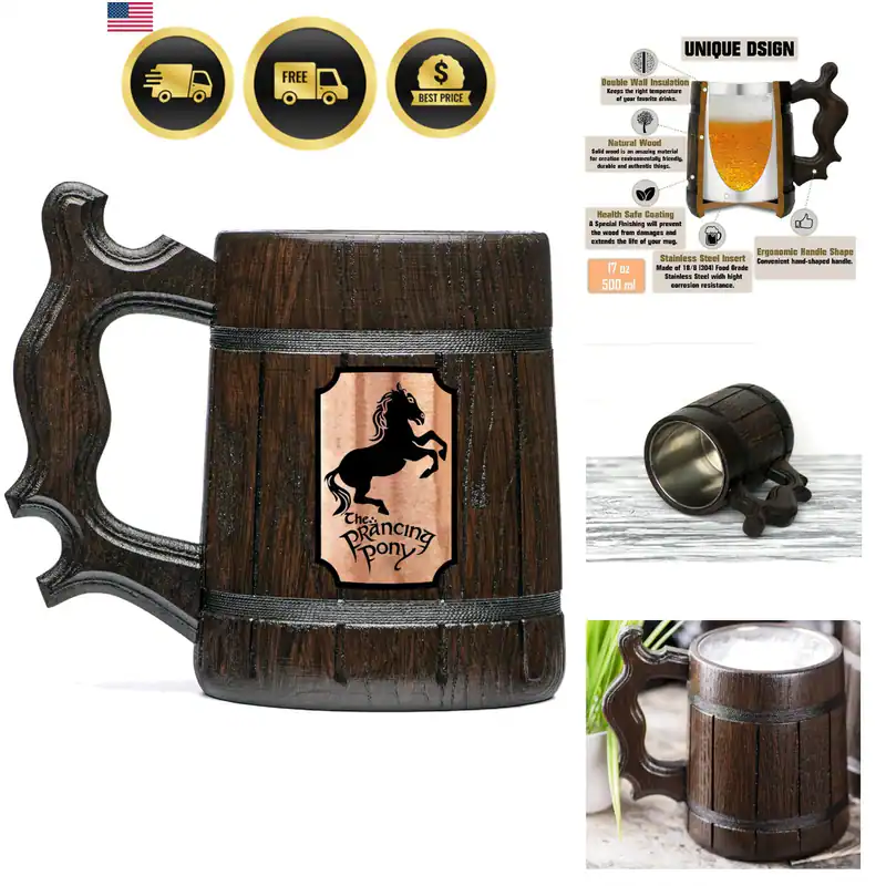 Tänzelndes Pony Tasse Geschenk. Bierstein aus Holz. Weihnachtsgeschenk für