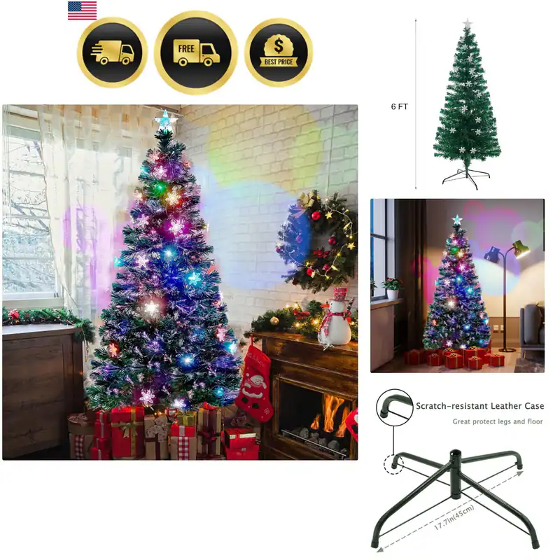 6 Fuß Pre-Lit Glasfaser Weihnachten Künstlicher Baum, RGB Farbwechsel LED...