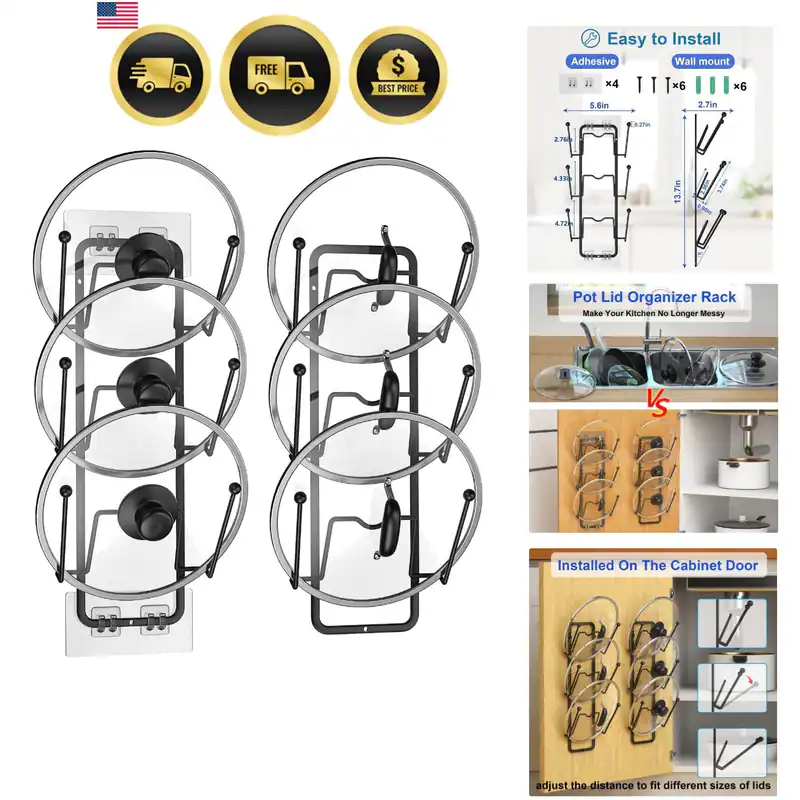 2 Stück Topfdeckel Organizer für Schrank, 2 in 1 Wandhalterung &
