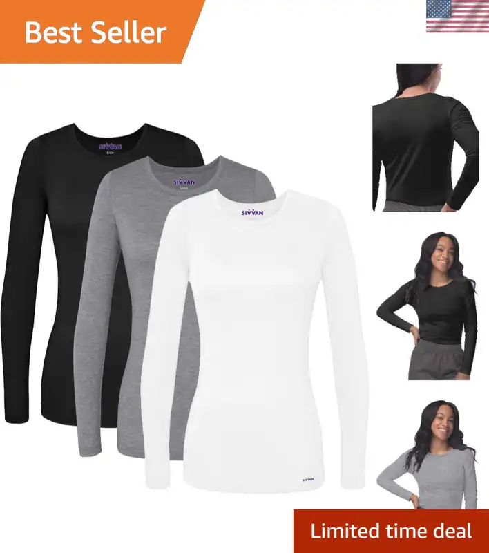 Medical Scrubs Damen Langarm Unterwäsche T-Shirt 3er Pack Komfort Baumwolle