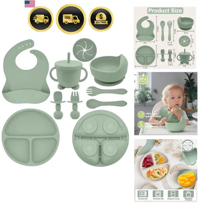 Silikon Baby Fütterungsset | Baby LED Entwöhnungszubehör inklusive Saugnäpfe...
