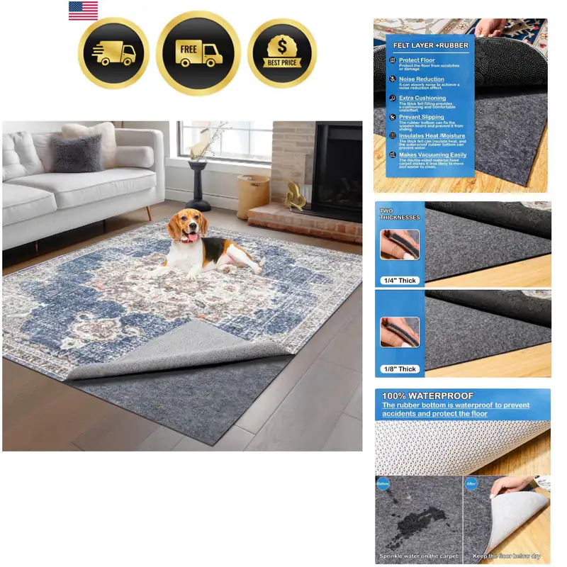 Rutschfeste Teppich Pads 8 x 10 Fuß, 100 % Wasserdicht Extra Große Fläche