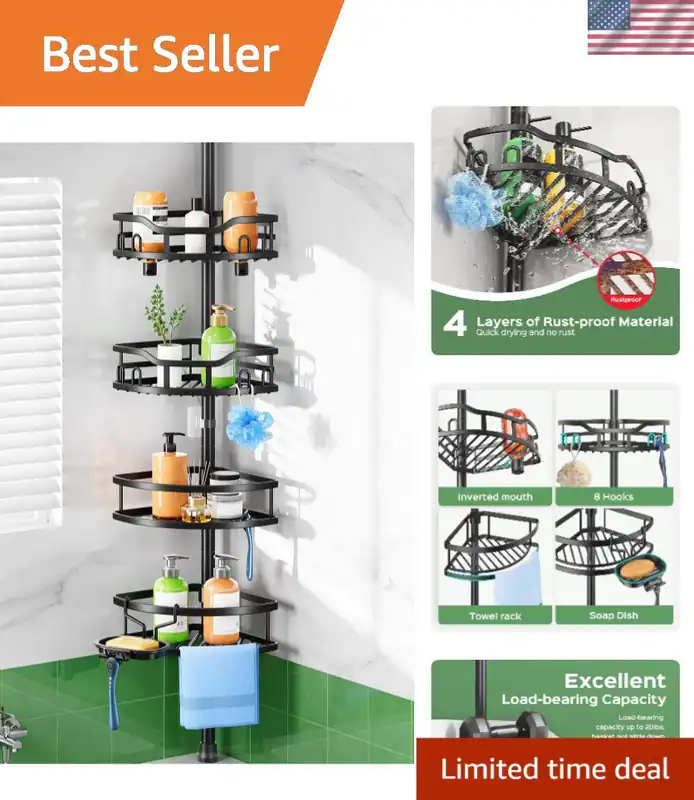 Dusch Caddy Spannstange Bad Organizer Regal 4 Ebenen Große Kapazität Schwarz