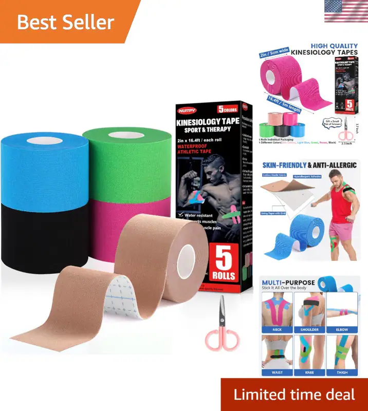 Kinesiologie Tape 5 Rollen Wasserdicht Muskelstütze Sport Elastisches Tape