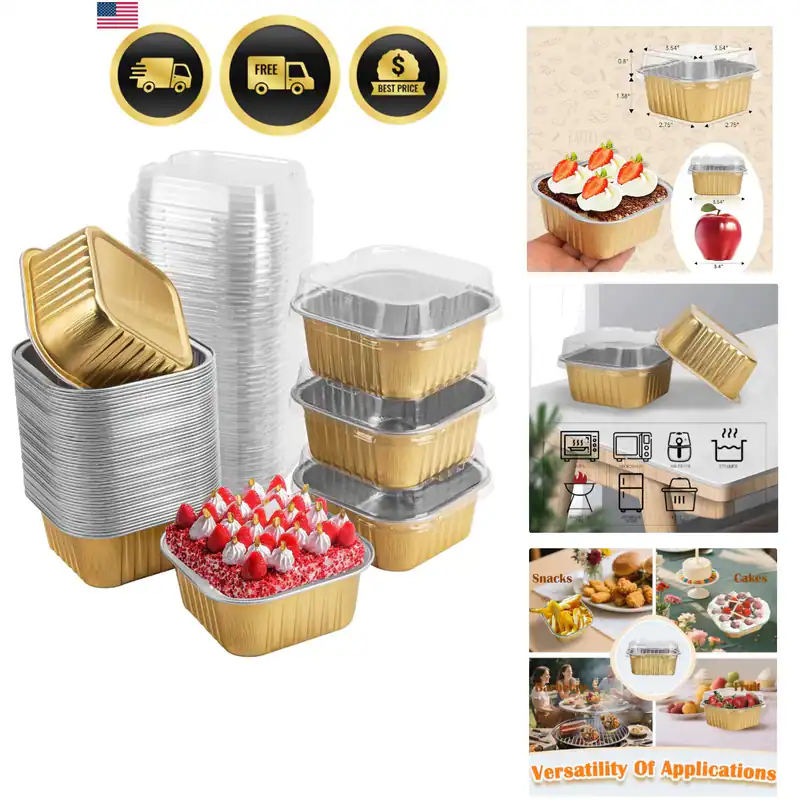 50 Stck. Mini Quadratische Backformen mit Deckel, 5 Unzen Aluminiumfolie Mini
